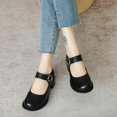 Verity - Classic Vintage Leather Round Toe Shoes
