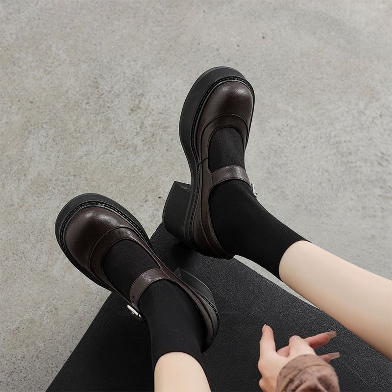 Verena - Stylish Leather Mary Janes Chunky Platform Shoes