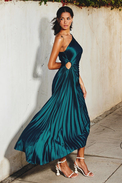 Sylviana - One Shoulder Pleated Midi Dress