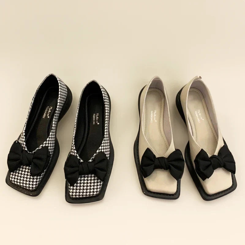Lucia | Stylish Bow Detail Houndstooth Flats