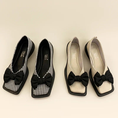 Lucia | Stylish Bow Detail Houndstooth Flats