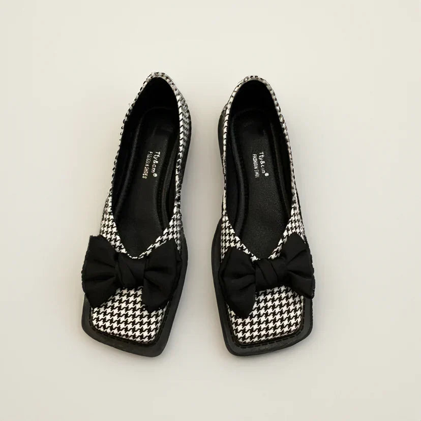 Lucia | Stylish Bow Detail Houndstooth Flats