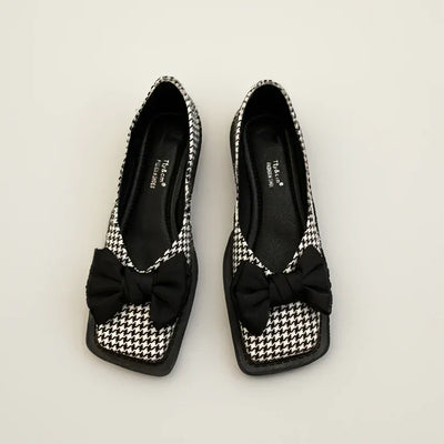 Lucia | Stylish Bow Detail Houndstooth Flats