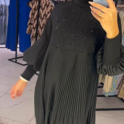 Marlene | Plus-Size Dress with Stand Collar and Lantern Sleeves