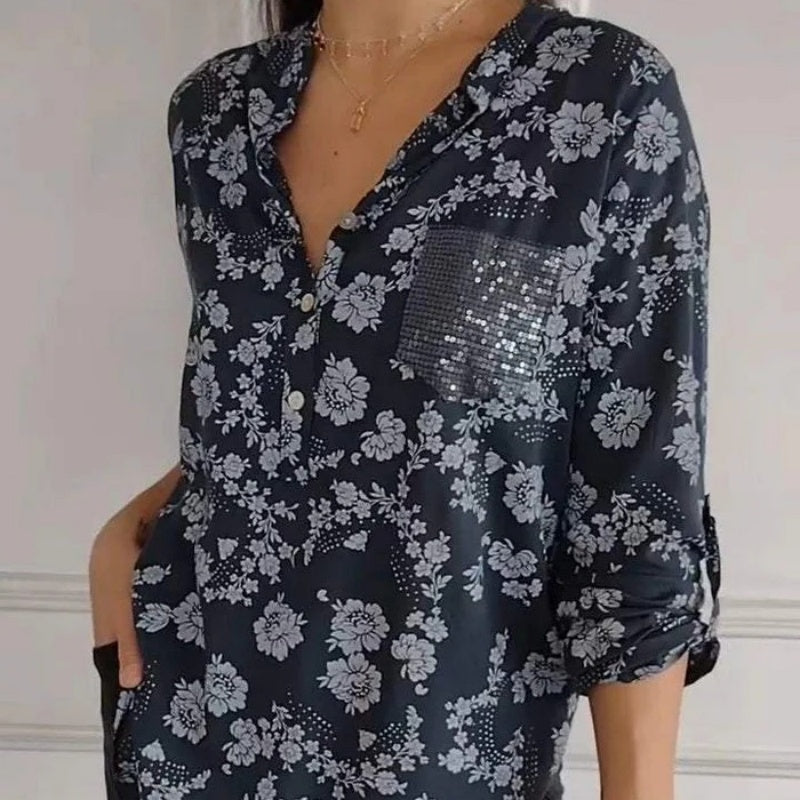 FRIEDLINDE I LONG-SLEEVED FLOWERED BLOUSE