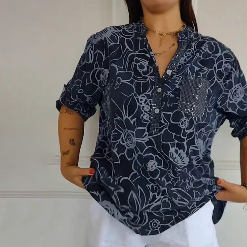 ISA I FLORAL BLOUSE WITH V-NECK