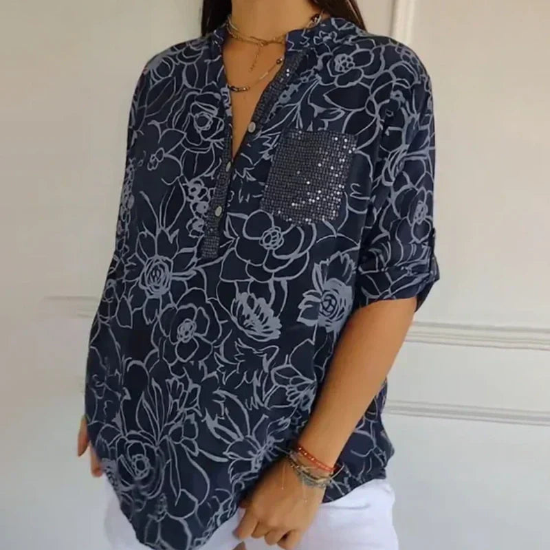 ISA I FLORAL BLOUSE WITH V-NECK