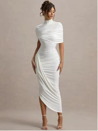 Taylor - Asymmetric Twisted Cape Maxi Dress