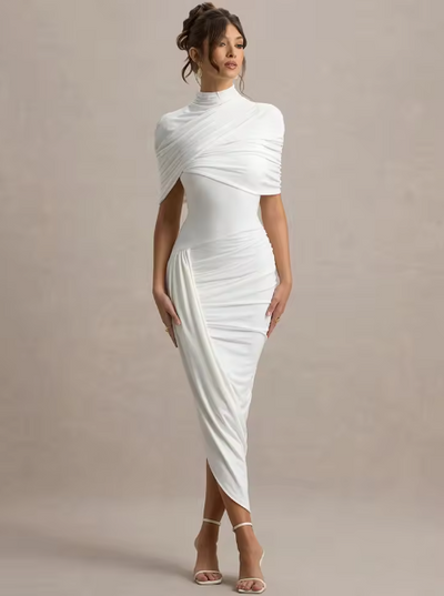 Taylor - Asymmetric Twisted Cape Maxi Dress