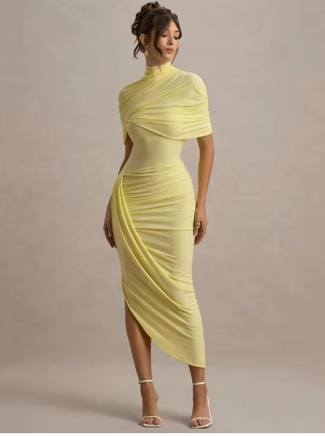 Taylor - Asymmetric Twisted Cape Maxi Dress