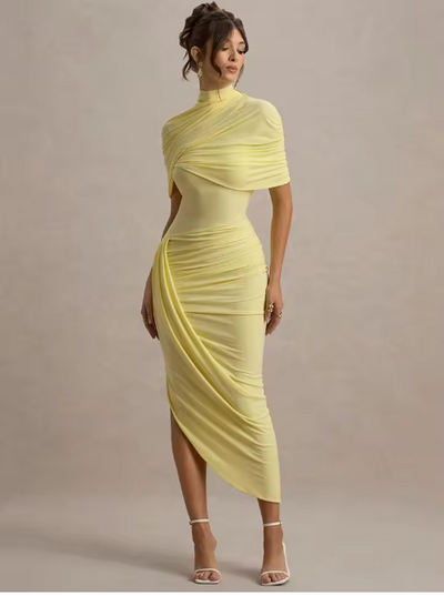 Taylor - Asymmetric Twisted Cape Maxi Dress