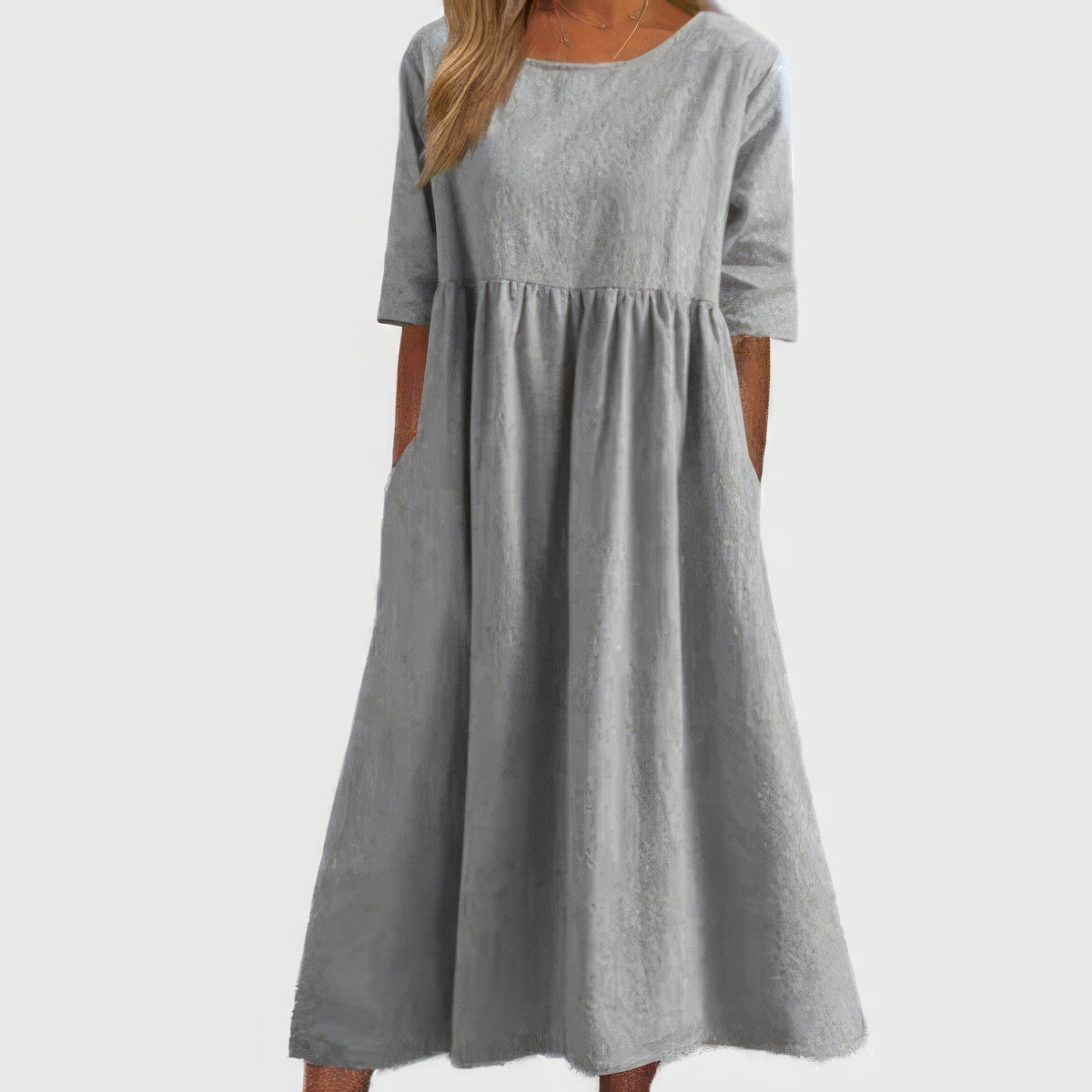 Maikee - Cotton dress with round neckline and pockets